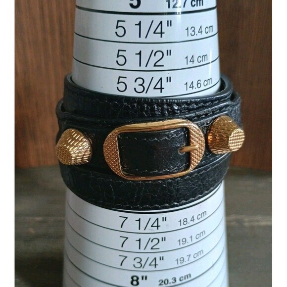 Balenciaga Arena Black Leather Gold Tone Hardware Wrap Bracelet - Picture 8 of 8